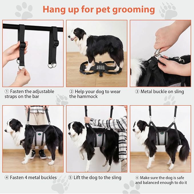 Ownpets Dog Grooming Hammock M, Breathable for Medium Breeds Under 50lbs | Secure grooming harness sling with carabiners, breathable mesh for comfort, ideal for nail trimming and brushing small breeds - Image 6