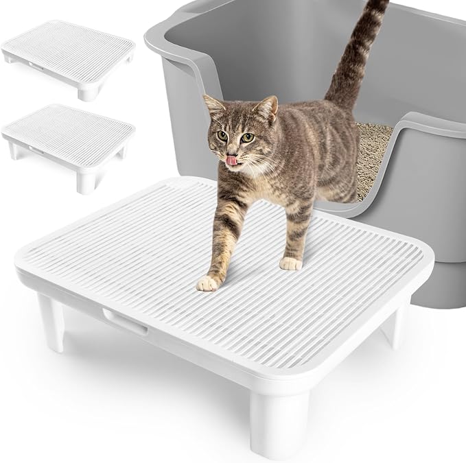 Cat Step Ramp Adjustable Litter Box Step with Filter Function, White | Elevated Double Layer Litter Box Ramp for Kitten & Old Cats, Easy Cleaning Litter Box Step Stool for Automatic Cat Litter Box by Bartuke