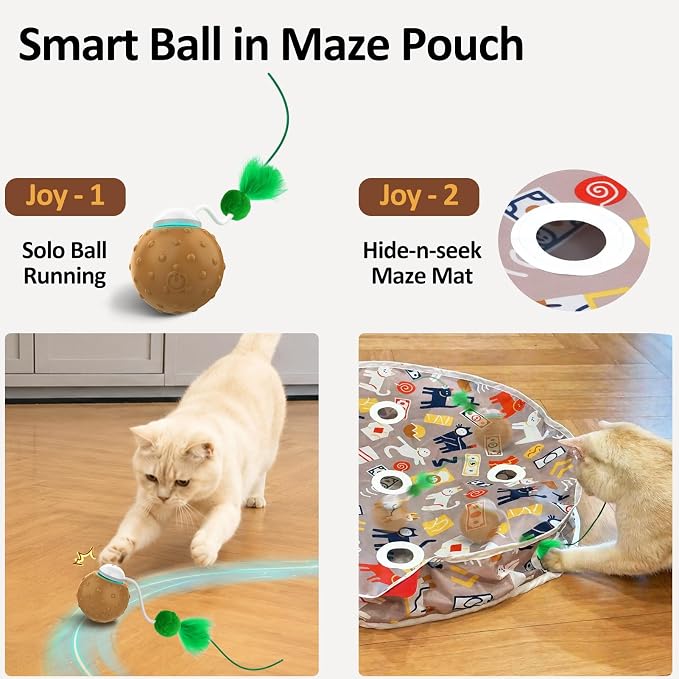 Cat Toys for Indoor Cats, Interactive Ball & 9 Holes Play Mat, Hide-n-Seek Exercise Game, Automatic Ball in Pouch, Mouse Squeaky Stimulating Toy, Motion Activated Kitten Enrichment Toys - Image 2