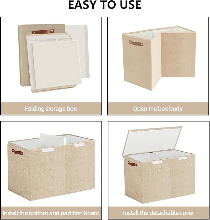 Bagnizer Large Toy Storage Box with Lids, Collapsible Sturdy Baby Storage Organizer Chest Bin Basket for Kids, Boys, Girls, Playroom, Nursery, Bedroom, Closet 25"x13"x16" (Khaki) - Image 2