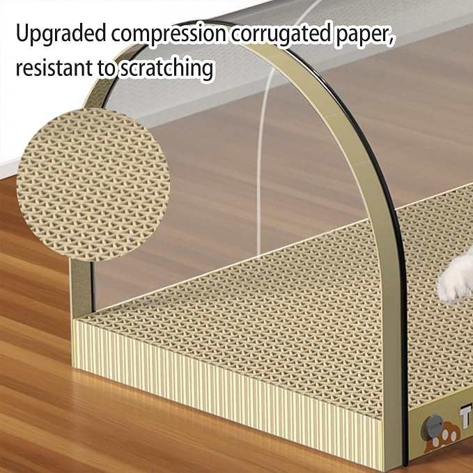3 Function in 1 Cardboard Cat Scratcher Board, 31.5 in Cat Scratcher House, Cat Scratchers for Indoor Cats, Arched Cats Scratch Pad As Cat Bed, Cat Tunnel for Sleep, Grind Claws (Beige) - Image 4