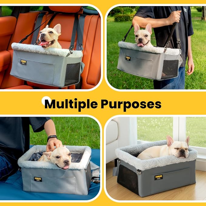Conlun 2-Pack Dog Car Seat | Steel Frame Anti-Collapse | Small Pet | Grey | Heavy-duty Oxford | Rigid Skeleton Stops Wobbling | Leash Prevents Escapes | Elevated Pet Booster for Calm Car Trips - Image 6