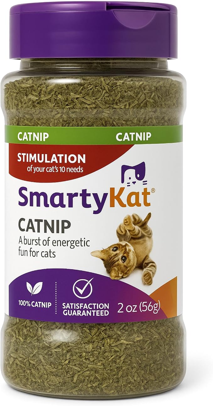 SmartyKat Natural Catnip Canister, 100% Natural Cat Nip for Cats, Premium Dried Catnip for Indoor Cats, Positive Training Aid for Play and Exercise, Resealable Shaker Bottle, 2 Ounces by SmartyKat