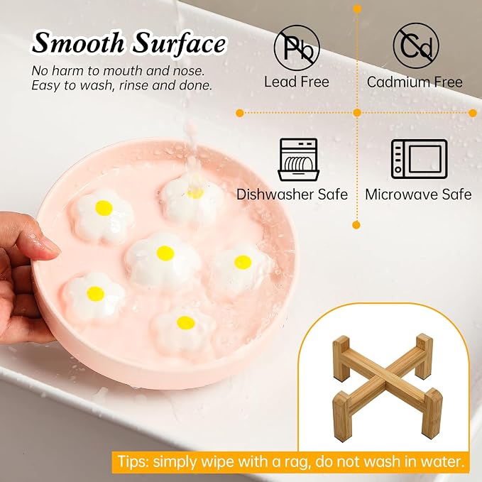 Elevated Ceramic Slow Feeder Cat Bowl with Anti-Slip Bamboo Stand | 6.3" Wide Whisker Friendly, Slow Eating 3x, Dry & Wet Food, Cute Flower-Shaped Maze, Microwave & Dishwasher Safe, White - Image 5