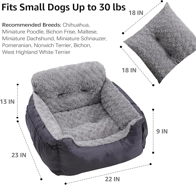 Oiilores Dog Car Seat for Small Dogs, Washable Pet Booster Car Seats with Clip-On Safty Leash, Comfy Deluxe Plush Carseat with Storage Pockets, Puppy Travel Carrier Bed for Dogs Under 25 lbs, Grey - Image 6
