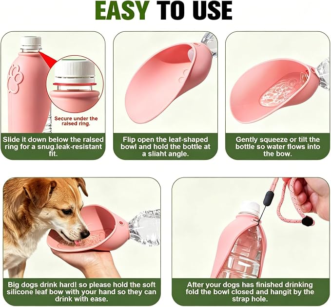 Portable Dog Water Bottle Attachment, Foldable Pet Water Bowl for Walks | Silicone Dog Drink Dispenser, Fits Opening 26mm+ Water Bottles,Ideal For Daily Hiking & Travel, Quick Rinse & Easy Setup - Image 5