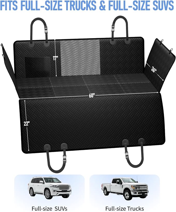 Dog Car Seat Cover for Back Seat, Hard Bottom Back Seat Extender for Dog | Supports 400lbs, Waterproof, Heavy Duty, Scratch Resistant, Dog Hammock for Full-Size Trucks/SUV, Black, 60 Inch - Image 3