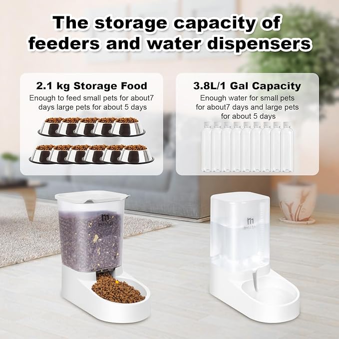 Marchul Dog Feeder and Water Dispenser, Automatic Gravity Dog Food Dispenser, Pet Food Dispenser Set for Small Medium Dogs Puppy Kitten (1 Gallon / 3.8L with Silicone Mat) - Image 2
