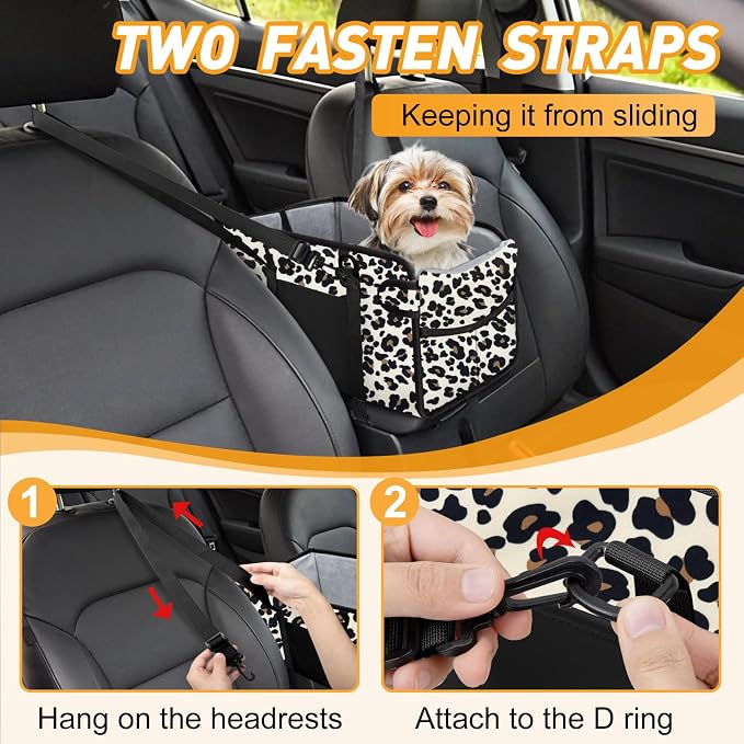 Portable Dog Car Seat for Small Dogs, Puppy Car Seat, Leopard | Booster Seat With Safety Leash & Adjustable Straps Keeps Small Dogs Secure. Removable Washable Cushion. Fits Most Cars. - Image 5