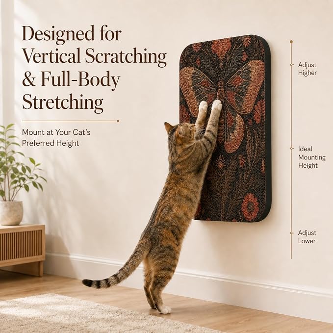 2 Pack Cat Wall Scratcher, Art Cat Scratching Board for Cats | Wall Mounted Cat Scratch Pad, Water-Based Ink, Hook&Loop Strips, Floor or Wall Use, 16.7x11x1 Inch, Butterfly & Rabbit - Image 8
