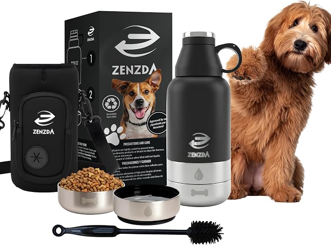 3-in-1 Dog Water Bottle – Insulated Stainless Steel Travel Bottle with Food Bowl, Leakproof, Carrying Bag & Brush - Image 9