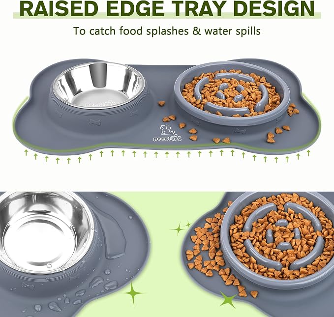 Pecute Slow Feeder Dog Bowls to Slow Down Eating, Dog Slow Feeder Bowl | No-Spill Non-Skid Silicone Mat, Food-Grade Safe Dog Food Bowls Slow Feeder, Stainless Steel Dog Water Bowl for Dogs Cats - Image 4