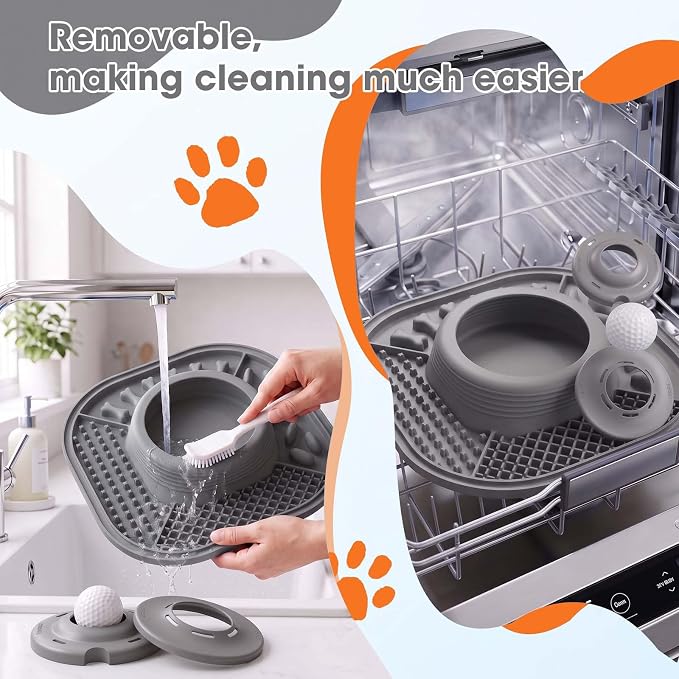 3-in-1 Dog Slow Feeder Bowl, 10in Large Non-Slip Slow Feed Dog Bowl with Removable Design, Food-Grade Silicone Puzzle Slow Feeder for Dogs & Cats, Helps Prevent Bloating and Indigestion（10 Inch） - Image 5