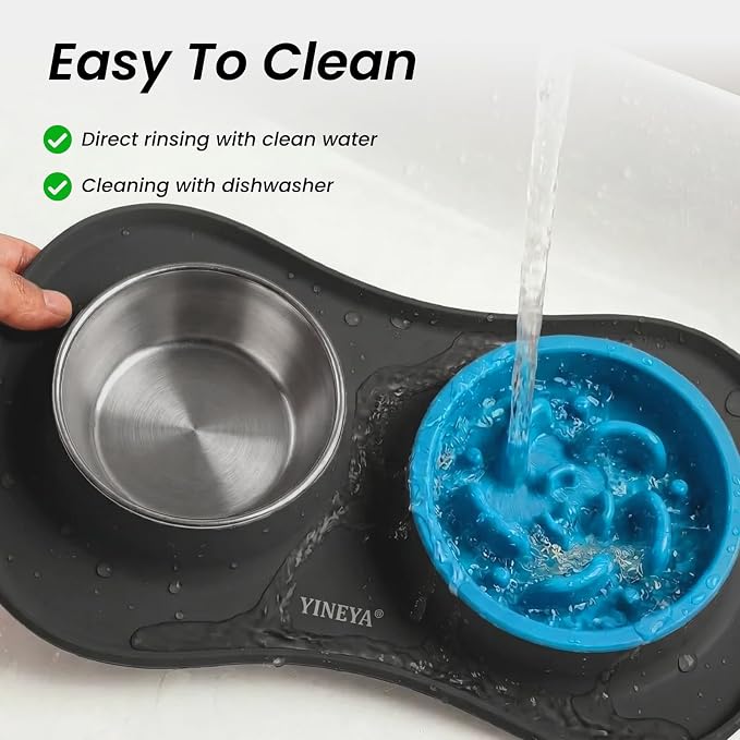 YINEYA 3 in 1 Slow Feeder Dog Bowls,Dog Water Bowl,Cat and Dog Food Bowl | Stainless Steel Dog Bowls with Non-Spill Dog Bowl Mat, Anti-Choking Puppy Bowls, Easy Clean for Large Medium Small Dogs Cats - Image 5