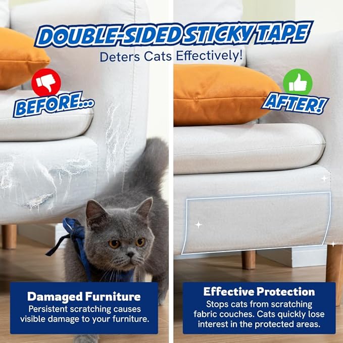 Panther Armor Cat Scratch Furniture Protector, 2 Double-Sided Rolls 4x20ft | Double-sided sticky tape cats dislike touching. Cut to size for couch and sofa corners. Not for leather or velvet - Image 2