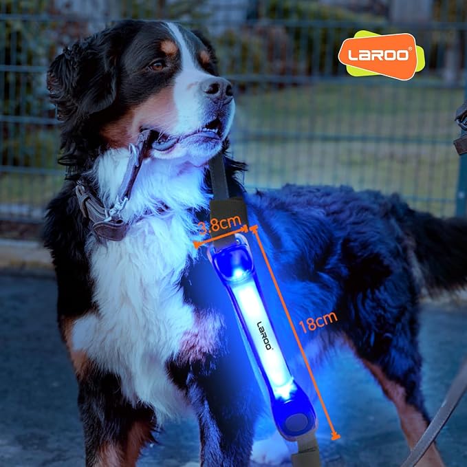 LaRoo LED Dog Collar Light, Hook & Loop Pet Safety Night Light, Glowing LED Strip for Dog Collar Leash Harness, High Visibility Waterproof Dog Lights for Night Walking Running Camping (Blue) - Image 6