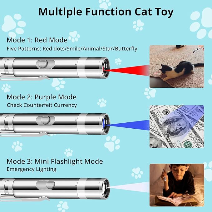 Waputne Cat Toy, USB Rechargeable, 3 Light Modes, 5 Fun Patterns, Indoor | Interactive Chase Toy; Automatic Training & Exercise Fun; Kitten Toy for Indoor Cats & Dogs - Image 5