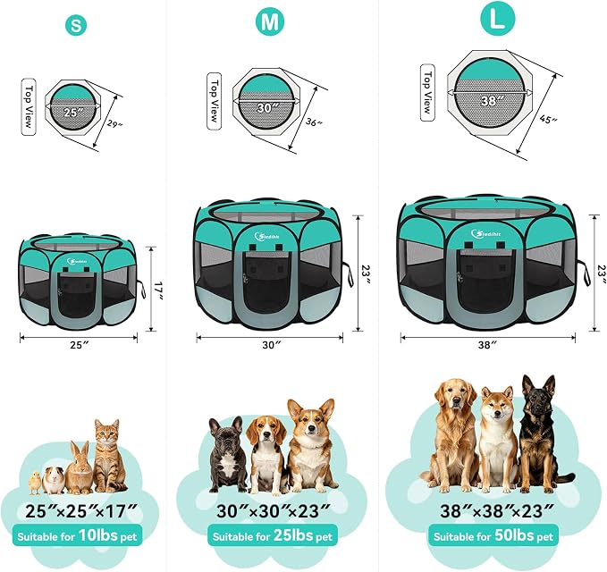 Siedihit Playpen for Small Dog Cat, Dogs Tent Crate Cage Indoor/Outdoor | Portable Pop Up Dog Kennel with Carrying Bag for Rabbits(Green, Small) - Image 2