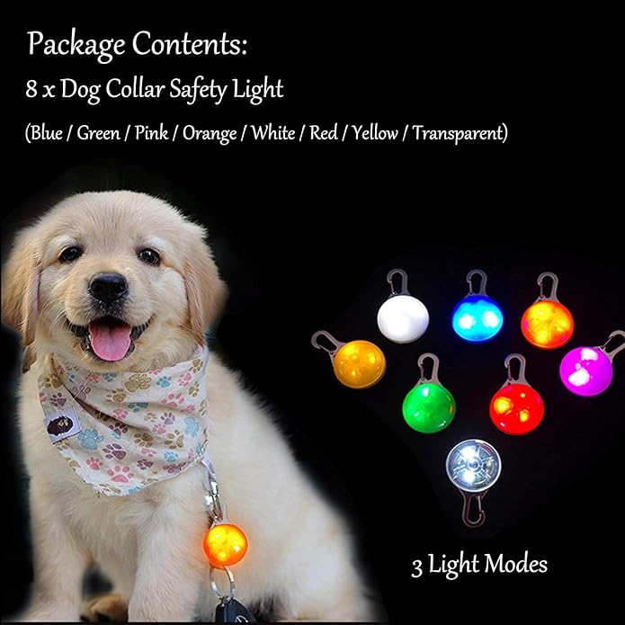 8 Pack Dog Lights for Night Walking, 3 Modes Dog Collar Light for Night Time, IP68 Waterproof Dog Lights Clip On, LED Safety Light for Large Medium Small Pets, Running, Camping, Climbing, Bike - Image 4