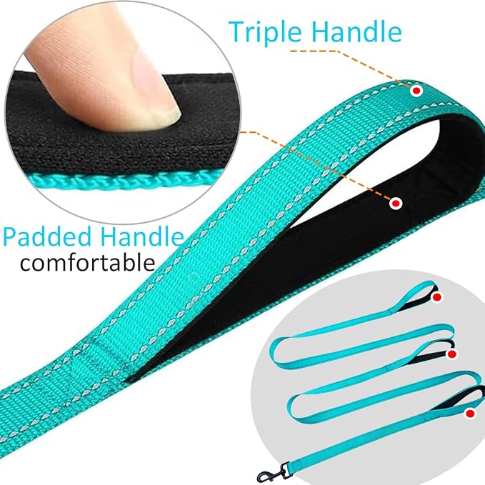 3 Handle Dog Leash 10FT Triple Handle Reflective Large Medium Dog | Multi Handles Heavy Duty Training Lead with Padded Traffic Handles for Control and Safety - Image 3