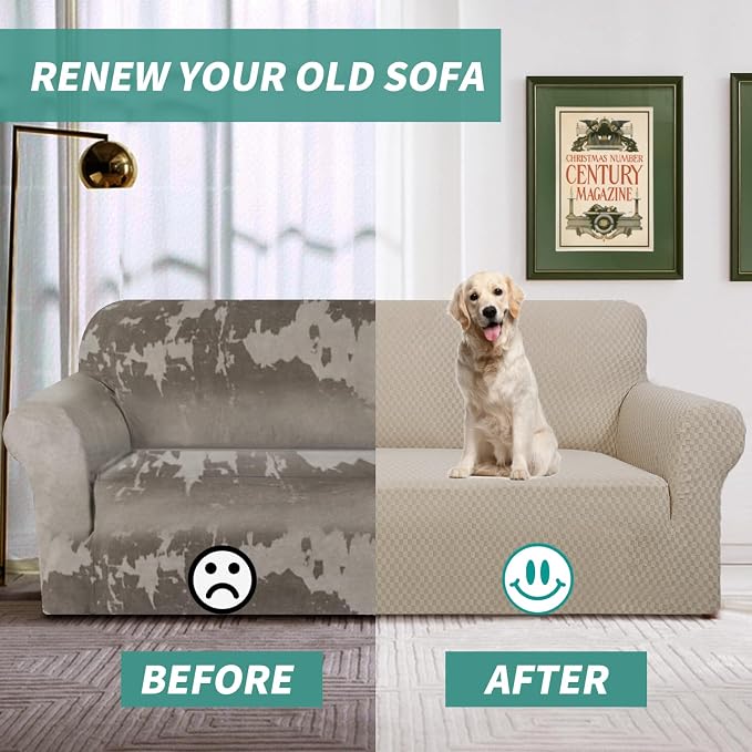 YEMYHOM Couch Cover Latest Jacquard Design High Stretch Extra Large Sofa Covers Pet Dog Cat Proof Oversized Slipcover Non Slip Magic Elastic Furniture Protector (XL Sofa, Khaki) - Image 7