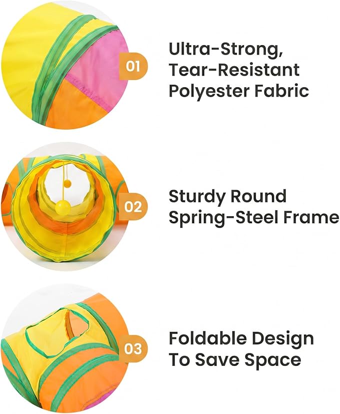 1 Pack Cat Tunnels for Indoor Cats, Foldable Cat Tunnels for Indoor Cats, Large Cat Play Tunnel with Play Ball & Peephole, Tear-Resistant Polyester Pet Tube for Kittens Puppies Rabbits - Image 3