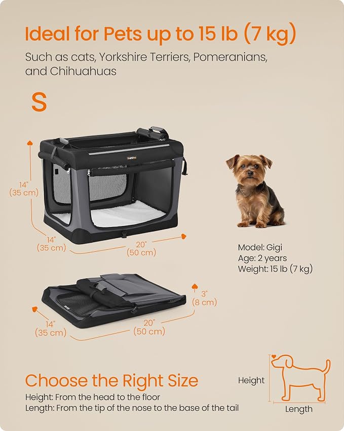 Feandrea Collapsible Dog Crate, Portable Travel Crate, 20-Inch | Oxford Fabric Pet Carrier with 4 Mesh Doors, Handles, Storage Pocket, Water Bottle Holder, UPDC015BH02 - Image 6