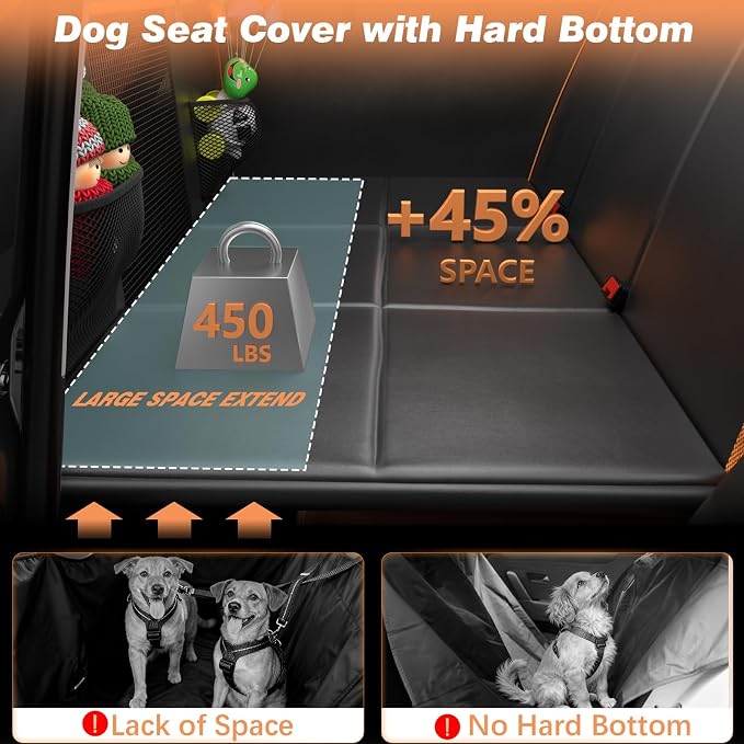 Gusil Back Seat Extender for Dogs: Mobile Cozy Pet Den! Skin-Safe Padding, Heavy-Duty PU Leather with Hard Bottom, 450lb Capacity-Waterproof, Non-Slip, 45% More Space (Fits Cars, SUVs & Small Trucks) - Image 2
