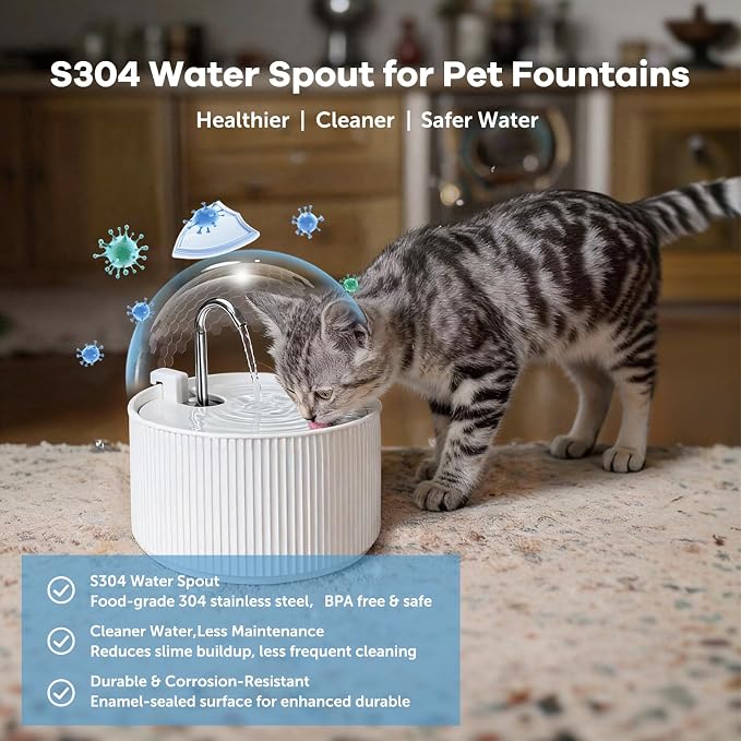 Upgrade 2.2L/78oz Ceramic Cat Fountain, Automatic Ceramic Water Fountain for Cats, Pet Water Fountain with Ultra-Quiet Pump (White) - Image 3