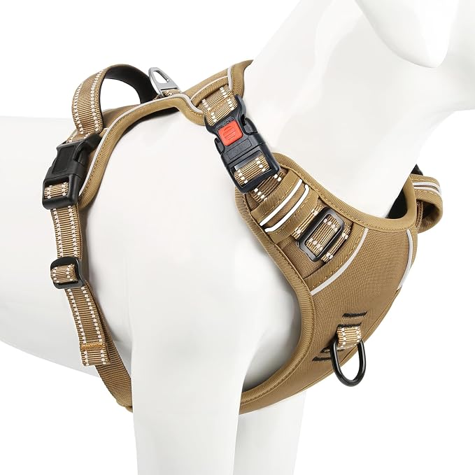 Timos Dog Harness Small Sized, Neck Quick Release with 3 Buckles, Khaki, S | Easy On & Off, No Pull No Choke, Adjustable Reflective Soft Padded, Front & Back 2 Clips and Handle for Walking Training - Image 8