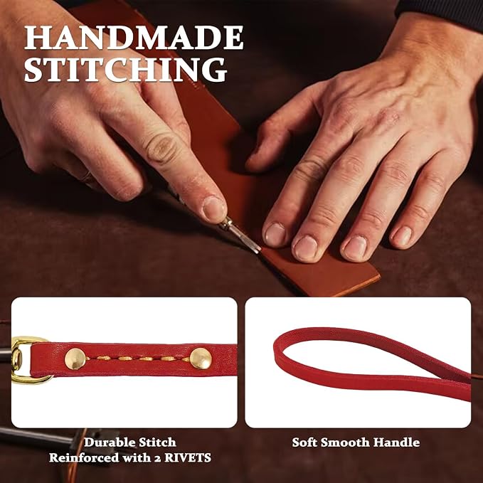 Leather Dog Leash 6 ft x 5/8 inch Heavy Duty Genuine Leather Dog Training Leash Soft and Strong Leather Leash for Small and Medium Dogs Red - Image 2