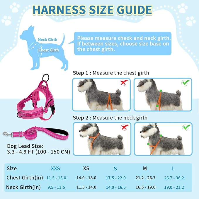 SlowTon No Pull Small Dog Harness and Leash Set with Front Clip | Soft Padded, Neck & Chest Adjustable, Lightweight, Anti-Twist, Puppy Vest Harness Pet Lead Combo for Small Medium Dog, FU XXS - Image 5