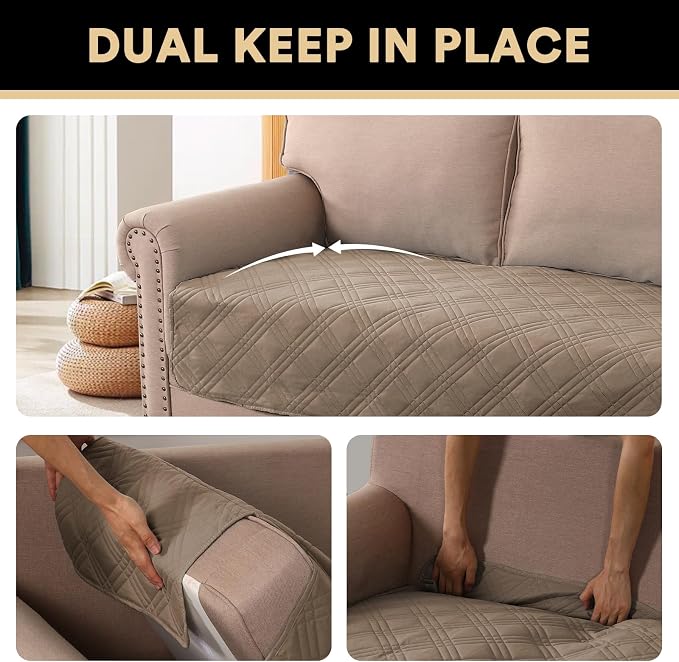 PrinceDeco Waterproof Dog Blanket Bed Cover Washable Pet Couch Cover Non-Slip Couch Covers for 3 Cushion Couch Sofa Pet Friendly,Taupe,47x68 Inch - Image 4
