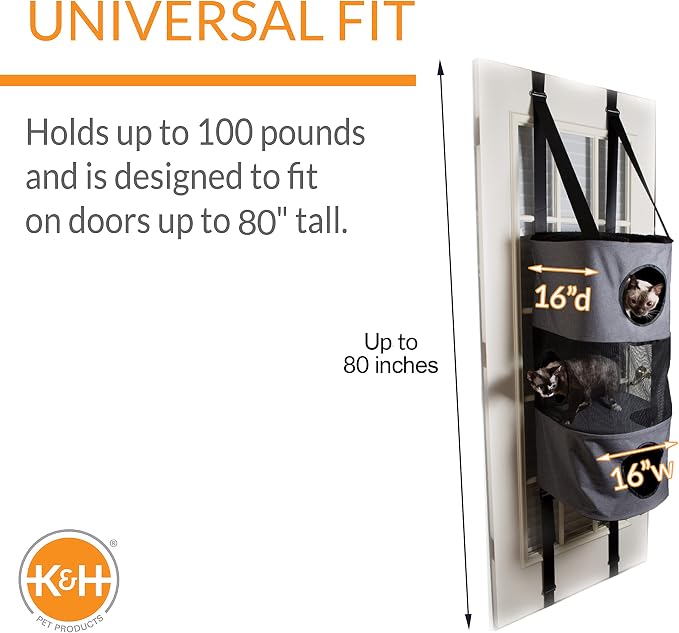 K&H Door Cat Tree, Hangin Condo 3 Level Mounted - Gray, Fits Doors <80in H | Cat Furniture, Space Saving, Mesh Level, Peep Holes, Interconnecting Levels, Collapsible, Tool-Free Assembly, Gray - Image 2