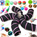 Poen 21 Pcs Cat Tunnel for Indoor Set Collapsible 5 Way Tubes with 20 Pcs Cat Kitten Toys Interactive Feather Toy Mouse Crinkle Balls Tube for Puppy Kitten Rabbit(Pink Black) by Poen