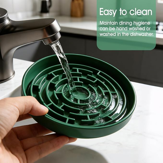 Silicone Slow Feeder Bowl, with Non-Slip Suction Cups, Anti-Choking, Puppy Puzzle Bowl, Slows Down Eating Speed, Relieves Anxiety, Suitable for S&M Sized Dogs and Cats(Green - Image 6