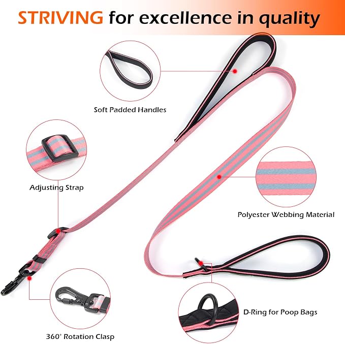 Reflective Double Handle Dog Leash for Large Medium Small Dogs (PG, S) | Heavy Duty, Adjustable with Soft Padded Handles, Traffic Control for Training, Walking, Running - Image 2