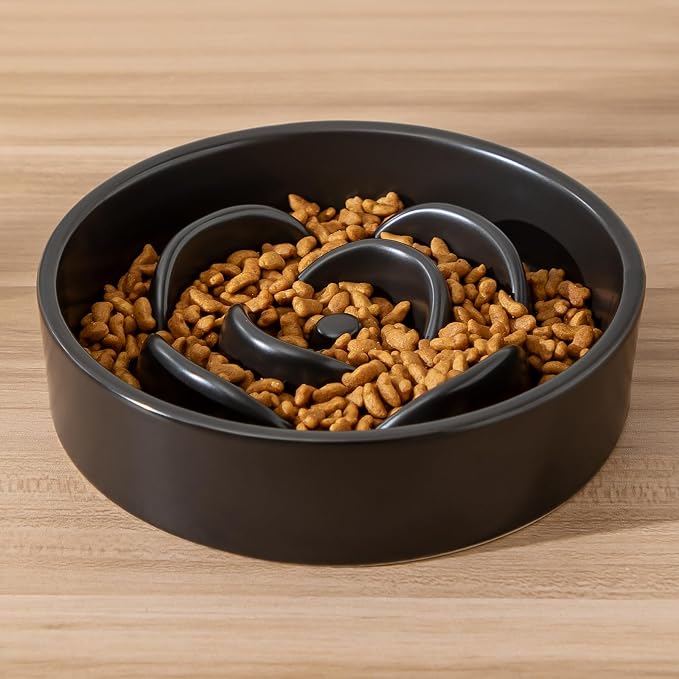 6'' Ceramic Slow Feeder Dog Bowls - Petal Shape Modern Dog Food Dish for Cats and Small Breed Dogs, Puzzle Maze Bowl to Slow Down Eating, Anti-Gulping, Dishwasher & Microwave Safe, Black - Image 7