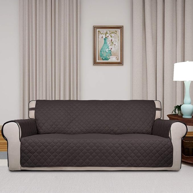 PureFit Reversible Quilted Sofa Cover Dog Couch Covers for Sofa, 66 in | Chocolate/Chocolate, Water Resistant, Washable, Non Slip and Elastic Straps, For Kids, Dogs, Pets - Image 2