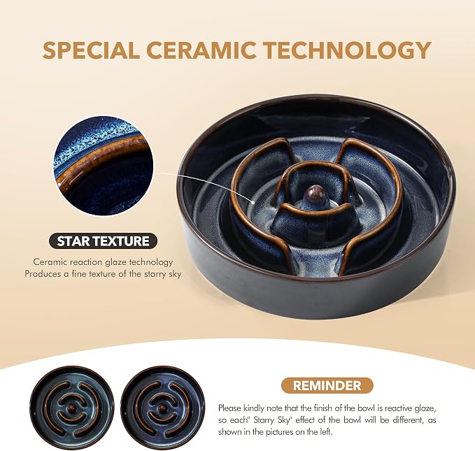 Havniva Raised Slow Feeder Dog Bowls, Elevated Dog Bowls Slow Feeder Set | 1.2 Cups Ceramic Dog Bowl Elevated with Acacia Wood Stand, Raised Dog Food Bowl, Puzzle Slow Feeder for Small Dogs, Non-Slip - Image 5