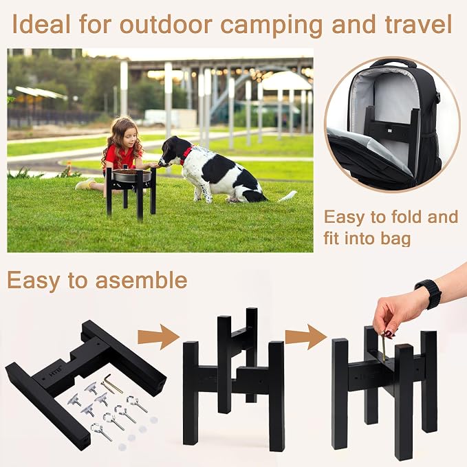 Elevated Dog Bowl Stand Adjustable Dog Food Holder 10”H Medium Black | 10” Elevated Dog Bowl Stand, Medium Dogs, Adjustable, Fits 7”-10” Bowls, Single Bowl Holder, Natural Bamboo, Classic Black - Image 8