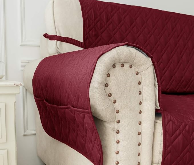 Ameritex Couch Sofa Slipcover 100% Waterproof Nonslip Quilted Furniture Protector Slipcover for Dogs, Children, Pets Sofa Slipcover Machine Washable (Burgundy, 78") - Image 3