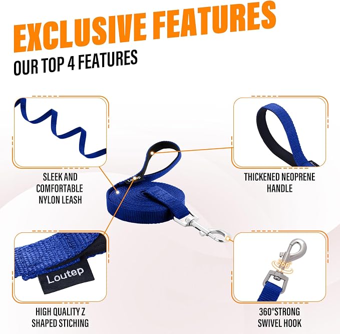 Long Line Dog Training Leash with Padded Handle, 20 ft, Blue | Durable nylon webbing with reinforced stitching and 360° swivel clip for recall and obedience - Image 5