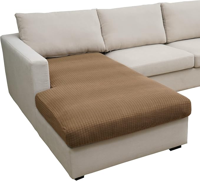 Eismodra Sectional Couch Covers Chaise Cushion Cover for Sofa L Shape Chaise Lounge Magic Stretch 3 Cushion Couch Slipcover for Dogs L Shaped Replacement Protector,Light Brown X-Large(Only 1 Piece) by Eismodra