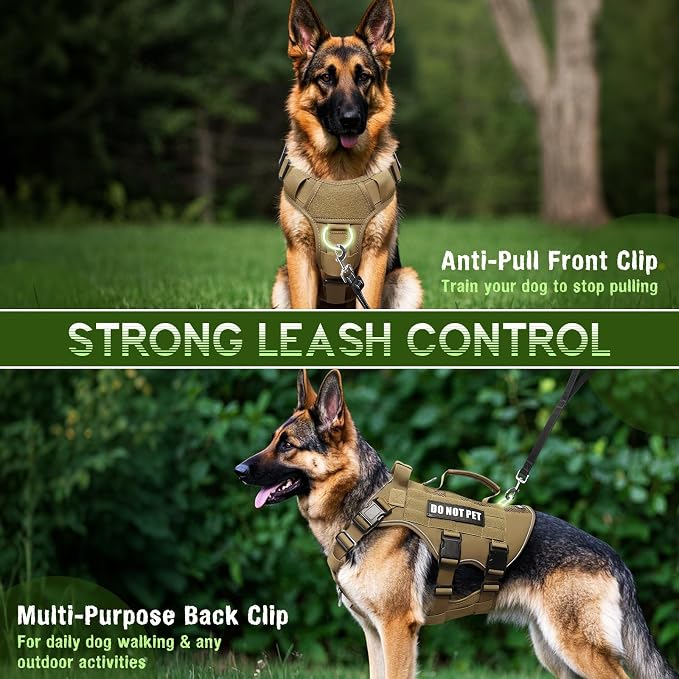 WINSEE Tactical Molle Vest Mesh Dog Harness with 10 Removale Pet Patches | Breathable Service Dog harness with Double Soft Padded Handle for Large Dog, Reflective Military Pet Vest for Walk Hiking - Image 3