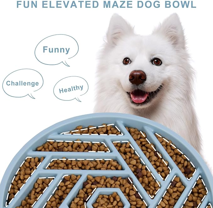 TOBYTO Slow Feeder Dog Bowls Large Medium Breed,Anti-Choking Slow Eating Dog Food Bowl,Non Slip Pet Slower Food Feeding Bowls Large Puzzle Slow Feeder Bloat Stop Maze Dog Dishes,Mist Blue - Image 3