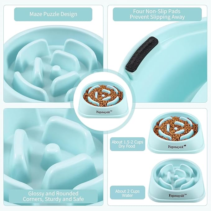 Slow Feeder Dog Bowls for Medium Dogs & Cats | Non-Slip Base, Anti-Choking Design, Reduces Bloating & Overeating, Easy to Clean, 1.5-2 Cups - Image 3