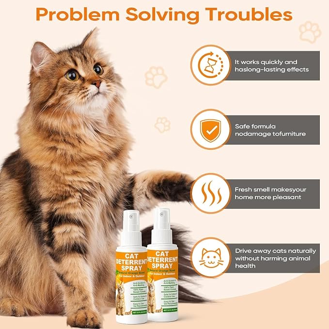 Cat Deterrent Spray 2 Pack, Natural Non-Toxic Plant Based Anti-Scratch & Anti-Marking Spray for Cats & Kittens, Orange Scent Pet Training Aid, Safe for Pets, Indoor Outdoor Furniture, Protector 7.0 Oz - Image 2