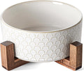 LE TAUCI Ceramic Dog Bowls for Large Dogs, 7" Elevated Water Bowl with Acacia Wood Stand, Single Set for Food & Water, Fireworks by LETAUCI