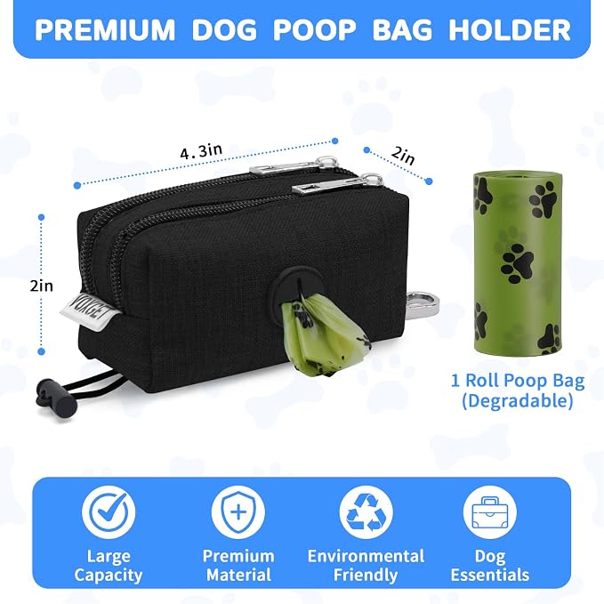 Dog Poop Bag Holder with Treat Pouch, 2 Zipper Pockets & Leash Clip | Waste Bag Dispenser with 1 Roll Poop Bags, Quick Access Treat Storage, Hands-Free Design for Dog Walking, Training & Travel - Image 5